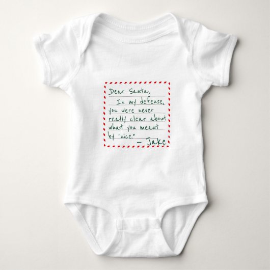 Custom Name Dear Santa Funny In My Defense Entschu Baby Strampler (Vorderseite)