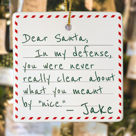 Custom Name Dear Santa Funny In My Defense Entschu Keramikornament