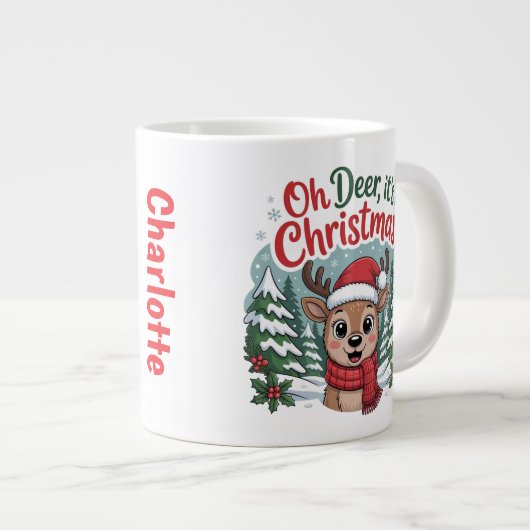 Custom name deer Christmas Jumbo-Tasse (Vorderseite Rechts)