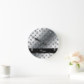 Custom name diamond plate steel black stripe runde wanduhr (Zuhause)