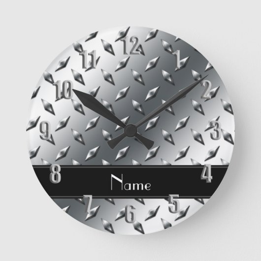 Custom name diamond plate steel black stripe runde wanduhr (Vorderseite)