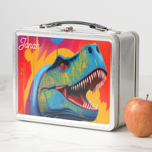Custom Name Dinosaur Lunch Box - T-Rex Metal Box (Beispiel)
