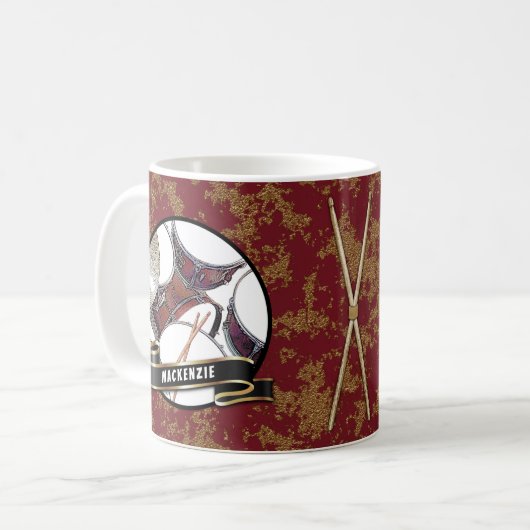 Custom Name Drummer Christmas Drum Kit Music Mug Kaffeetasse (Vorderseite Links)