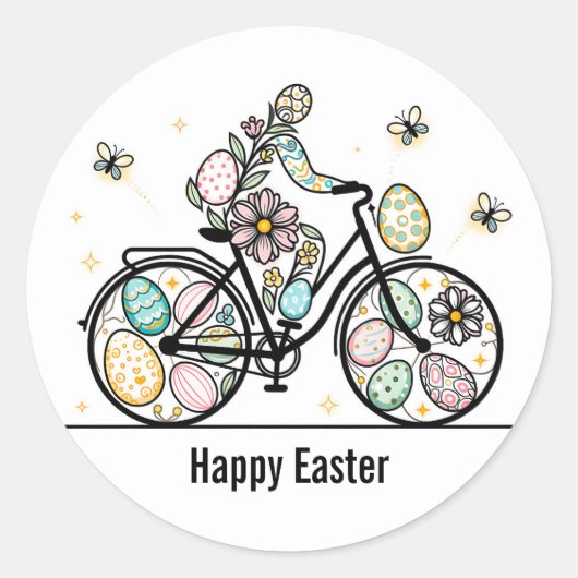 Custom Name Easter Bicycle Design Runder Aufkleber (Vorderseite)