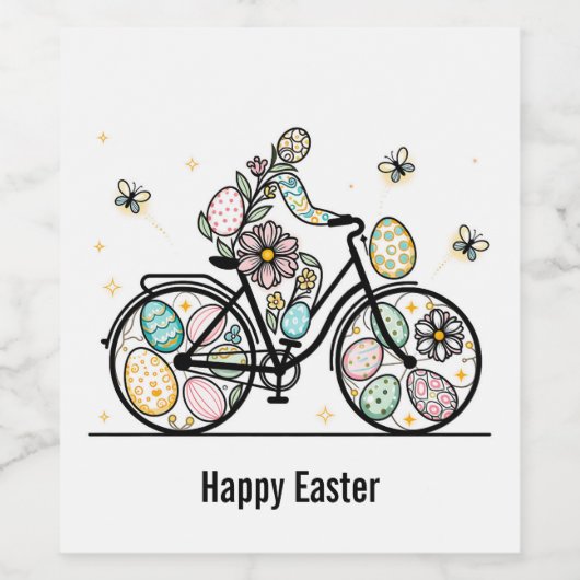 Custom Name Easter Bicycle Design Weinetikett (Einzelnes Label)