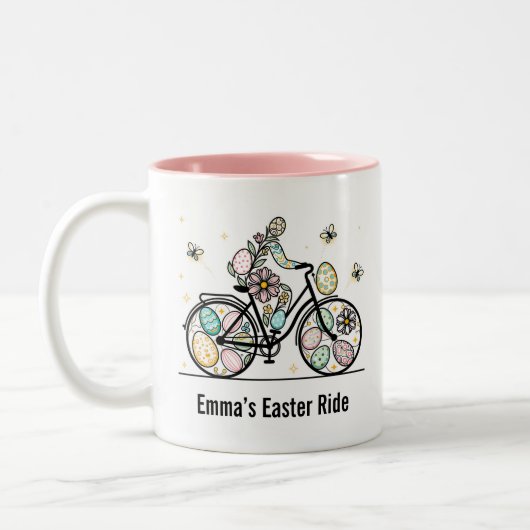 Custom Name Easter Bicycle Design Zweifarbige Tasse (Links)
