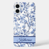 Custom Name Elegant French Vintage Blue Floral  Case-Mate iPhone Hülle (Rückseite)