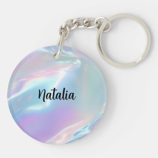 Custom Name Elegant Holographic Schlüsselanhänger (Rückseite)