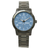 Custom Name Elegant Monogram Wedding Navy Armbanduhr (Vorderseite)