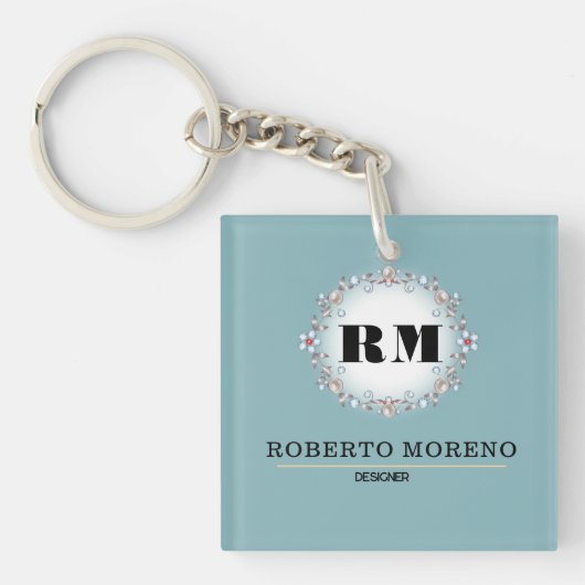 Custom name engraved blue schlüsselanhänger (Vorderseite)