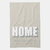 Custom Name Est. Home Minimalist Modern Beige Gray Geschirrtuch (Vertikal)