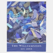 Custom Name Est. Year Blue Purple Abstract Stripes Fleecedecke (Vorderseite)