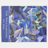 Custom Name Est. Year Blue Purple Abstract Stripes Fleecedecke (Vorderseite (Horizontal))