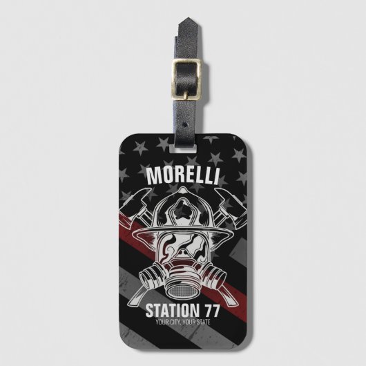 Custom NAME Firefighter Fire Department Station Gepäckanhänger (Vorderseite Vertikal)