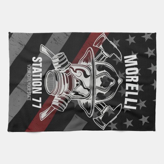 Custom NAME Firefighter Fire Department Station Geschirrtuch (Horizontal)