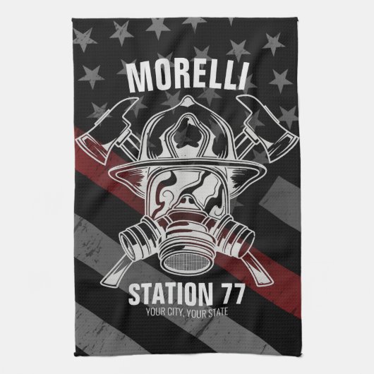 Custom NAME Firefighter Fire Department Station Geschirrtuch (Vertikal)