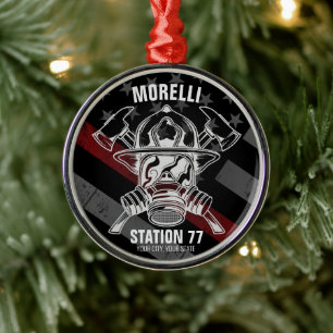 Custom NAME Firefighter Fire Department Station Ornament Aus Metall
