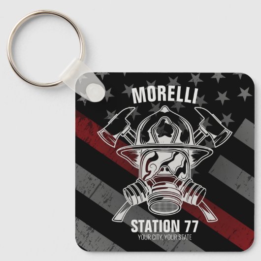 Custom NAME Firefighter Fire Department Station Schlüsselanhänger (Vorderseite)