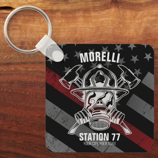 Custom NAME Firefighter Fire Department Station Schlüsselanhänger (Vorderseite)