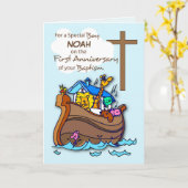 Custom Name First Anniversary of Baptism Boy Ark Karte (Gelbe Blume)