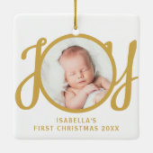 Custom Name First Christmas Photo Keepsake Keramikornament (Rückseite)