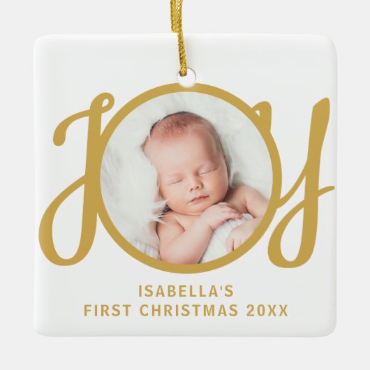Custom Name First Christmas Photo Keepsake Keramikornament (Vorderseite)