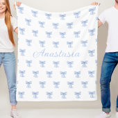 Custom Name Fleece Blanket Coquette Blue Bows Cute