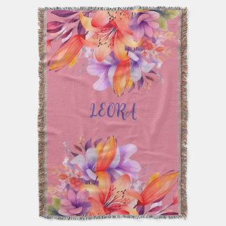 Custom Name Flower Cozy Fleece Throw Decke