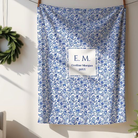 Custom Name French Toile Blue Blanket for Her Sherpadecke