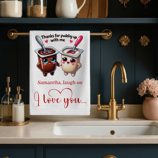Custom Name Funny Food Love Towel Valentine Geschirrtuch