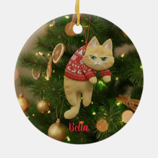 Custom Name Funny Grumpy Cat Christmas Ornament (Hinten)