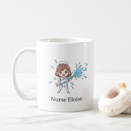Custom Name Funny Nurse Overflowing Syringe Mug Kaffeetasse (Mit Donut)