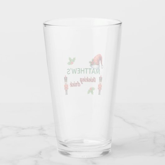 Custom Name Funny Thinking Drink Christmas Hat Glas (Rückseite)