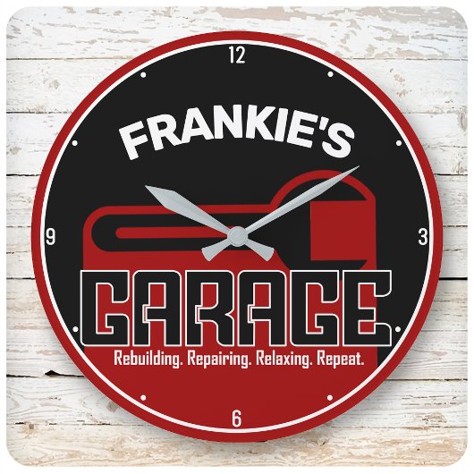 Custom NAME Garage Tools Handyman Car Mechanic Große Wanduhr