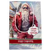 Custom Name Gift Bag Coolest Santa Claus Holiday Mittlere Geschenktüte (Vorderseite)