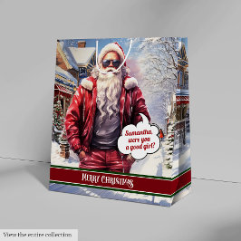 Custom Name Gift Bag Coolest Santa Claus Holiday Mittlere Geschenktüte
