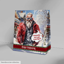 Custom Name Gift Bag Handsome Santa Celebration Mittlere Geschenktüte