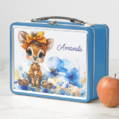 Custom Name Giraffe polka dot bow blue poppies Metall Brotdose (Beispiel)