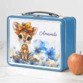 Custom Name Giraffe polka dot bow blue poppies Metall Brotdose (Beispiel)