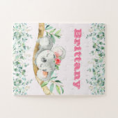 Custom Name Girls Koala Bear Pink & Greenery Puzzle (Horizontal)
