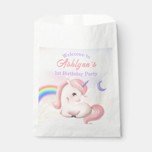 Custom Name Girls Pastel Rainbow Unicorn Geschenktütchen (Vorderseite)