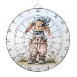 Custom Name girly rabbit blue check bow Dartscheibe