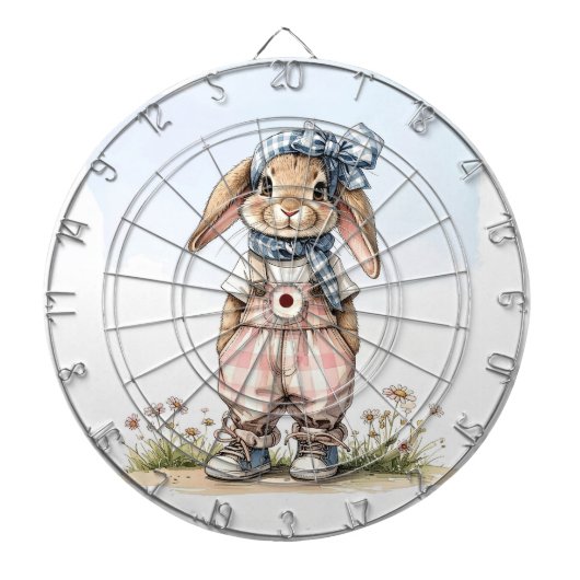 Custom Name girly rabbit blue check bow Dartscheibe (vorne)