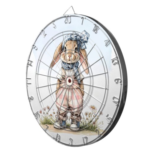 Custom Name girly rabbit blue check bow Dartscheibe (Vorderseite rechts)