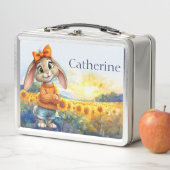 Custom Name Girly rabbit sunflower field  Metall Brotdose (Beispiel)