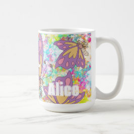 Custom name girly watercolor butterflies Purple Kaffeetasse