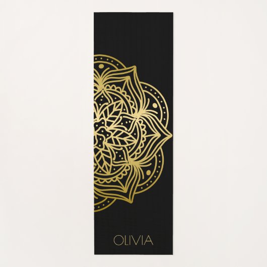 Custom Name Gold Mandala Black Yogamatte (Vorderseite)