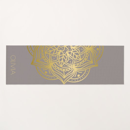 Custom Name Gold Mandala Gray Yogamatte