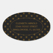 Custom Name Gold Metallic Foil Bees on Black Ovaler Aufkleber (Vorderseite)