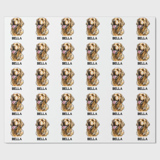 Custom Name Golden Retriever Dog Portrait Funny  Geschenkpapier (Flach)